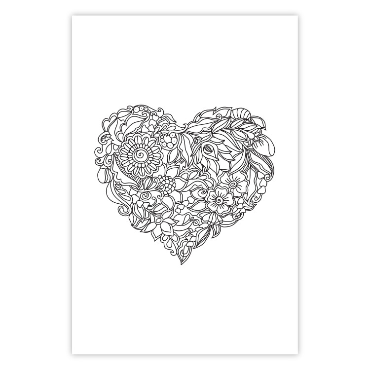 Wall Poster Ethnic Heart - heart made of black patterns on a white background 125233