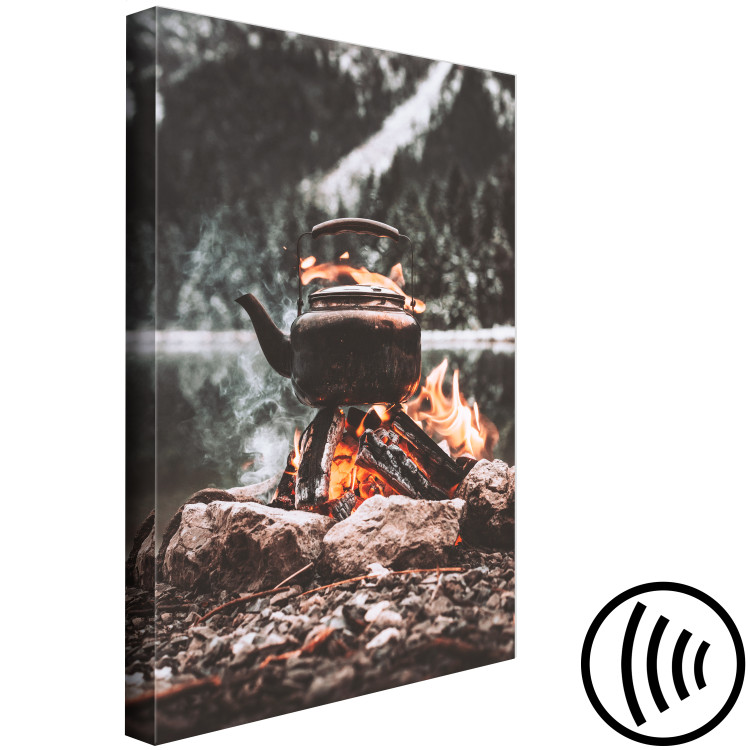 Canvas Print Campfire - Abstraction in the style of vintage and retro with a copper kettle on a burning campfire amidst 126833 additionalImage 6