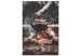 Canvas Print Campfire - Abstraction in the style of vintage and retro with a copper kettle on a burning campfire amidst 126833