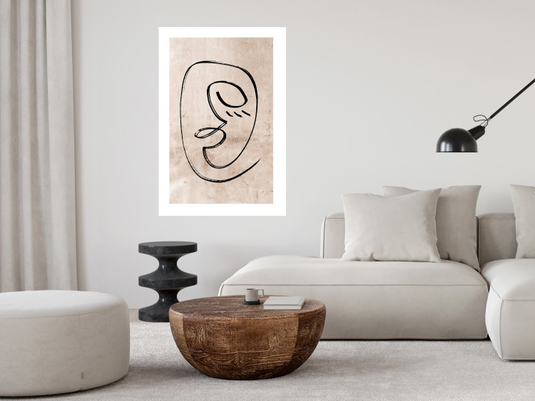 Wall Poster Dreamy Grimace - abstract black line art of a face on a beige background 130833 additionalImage 5