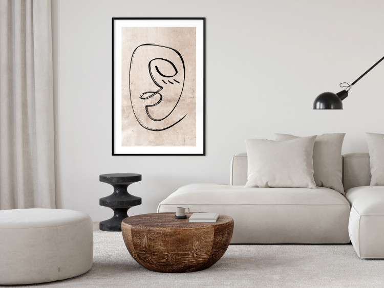Wall Poster Dreamy Grimace - abstract black line art of a face on a beige background 130833 additionalImage 18