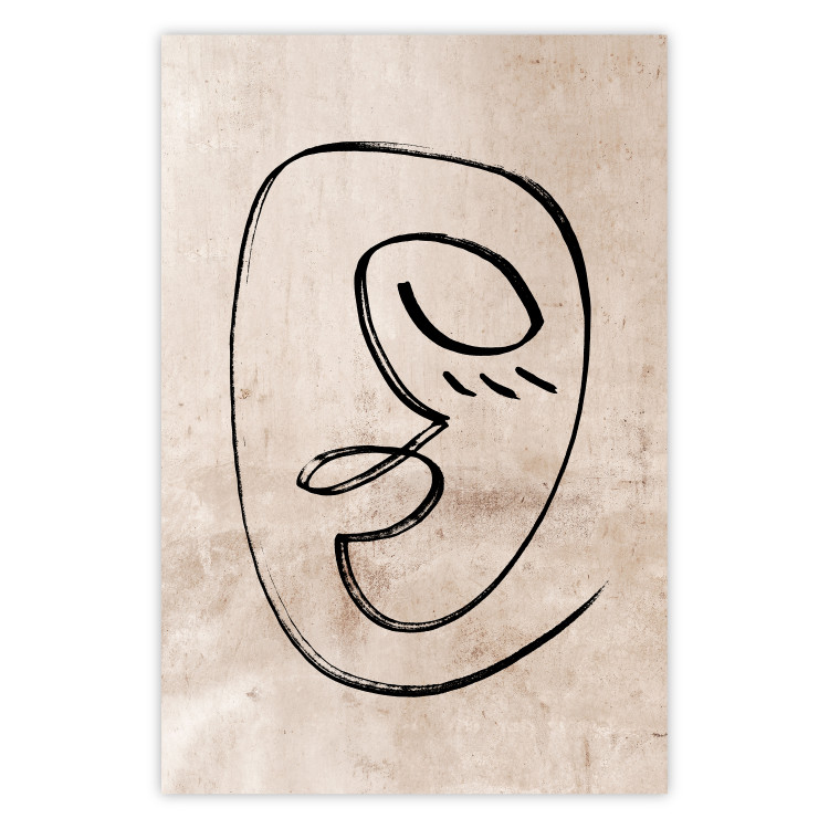 Wall Poster Dreamy Grimace - abstract black line art of a face on a beige background 130833