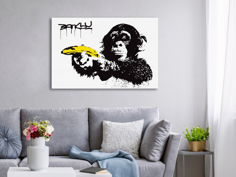 Canvas Print Banana Gun (1-piece) Wide - street art of exotic monkey 132433 additionalImage 3