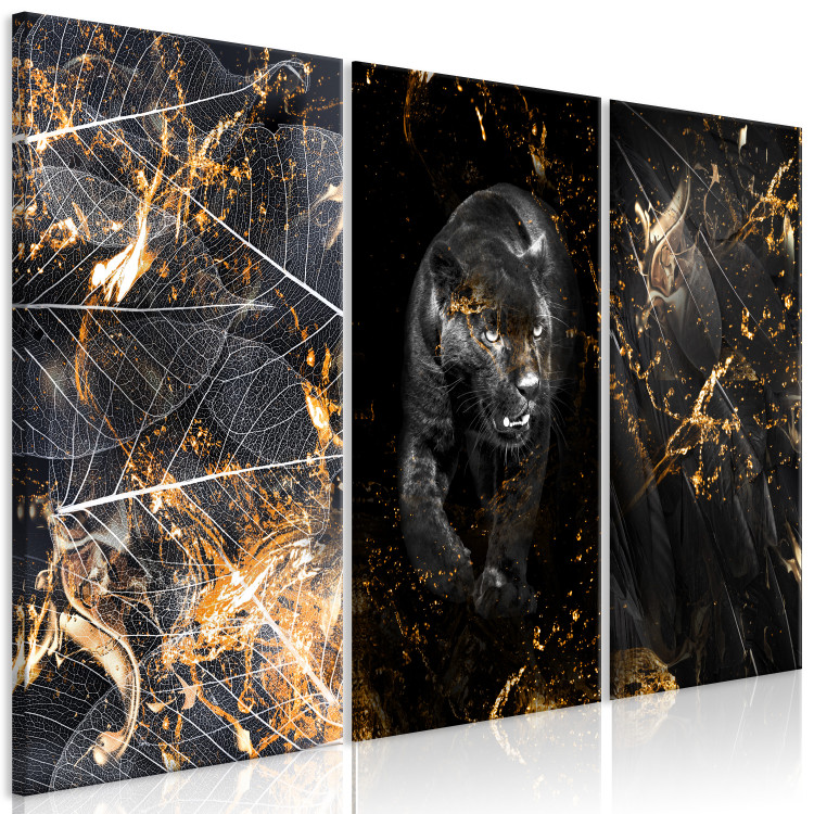 Canvas Art Print Condemned (3-piece) - abstract black cat in glamour style 134233 additionalImage 2