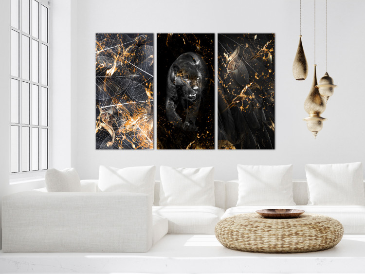 Canvas Art Print Condemned (3-piece) - abstract black cat in glamour style 134233 additionalImage 3