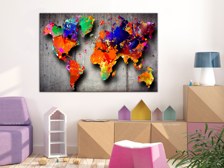 Canvas Map in colors - multi-colored continents on a gray background 134933 additionalImage 3