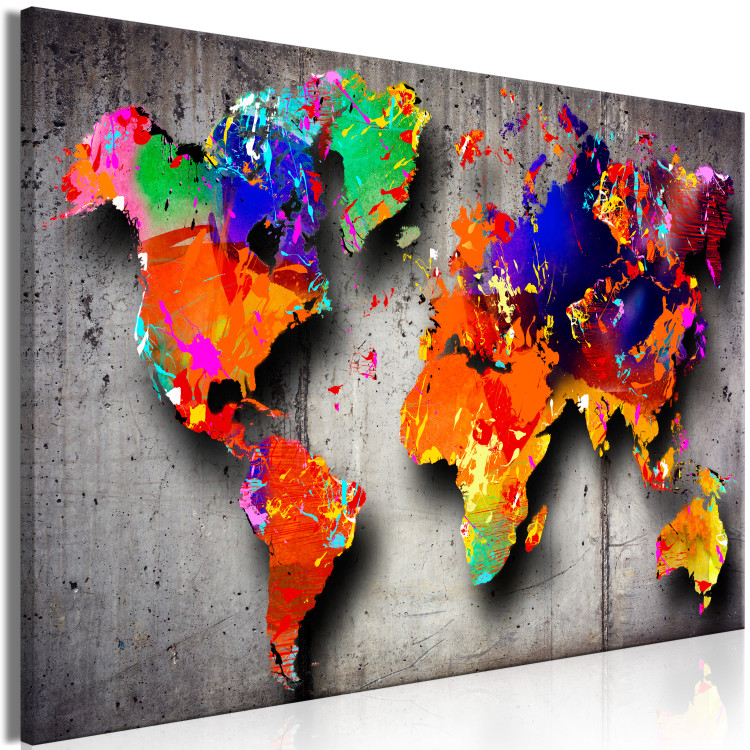 Canvas Map in colors - multi-colored continents on a gray background 134933 additionalImage 2