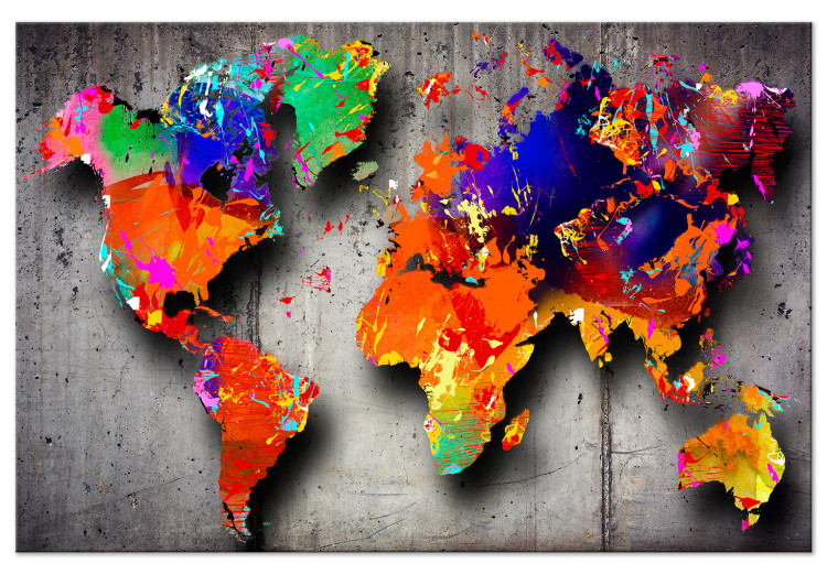 Canvas Map in colors - multi-colored continents on a gray background 134933
