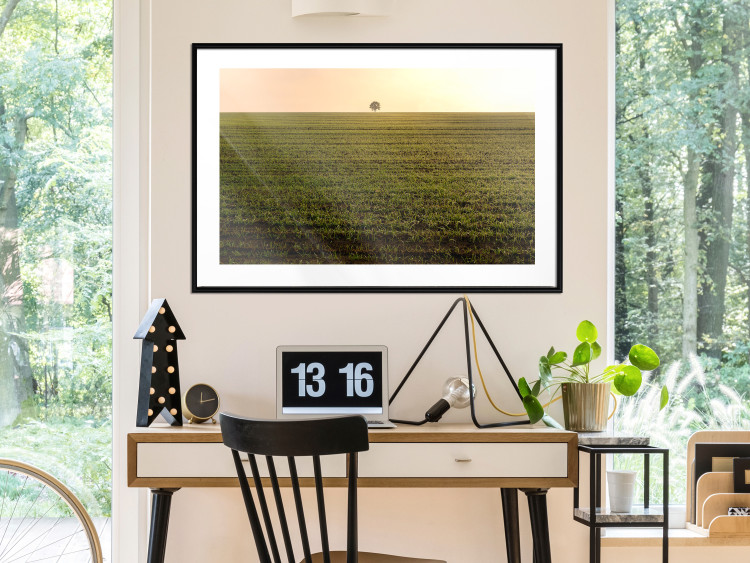 Wall Poster Autumn Morning - landscape scenery of a field against the setting sun 141233 additionalImage 4