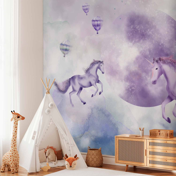 Wall Mural Abstract for children - motif of fairytale animals on a purple background 143433 additionalImage 4