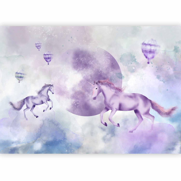 Wall Mural Abstract for children - motif of fairytale animals on a purple background 143433 additionalImage 1