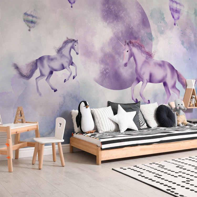Wall Mural Abstract for children - motif of fairytale animals on a purple background 143433 additionalImage 7