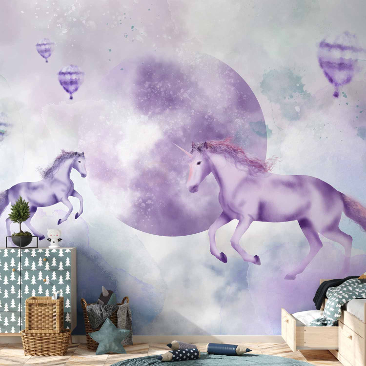 Wall Mural Abstract for children - motif of fairytale animals on a purple background 143433 additionalImage 6