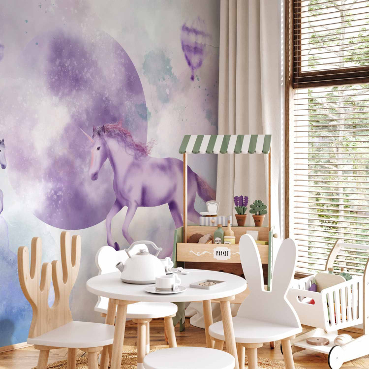 Wall Mural Abstract for children - motif of fairytale animals on a purple background 143433 additionalImage 2