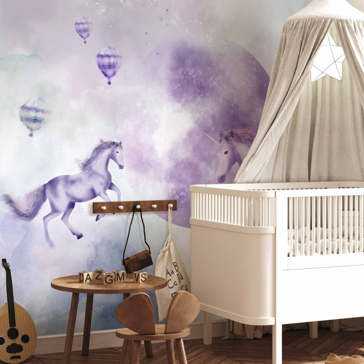 Wall Mural Abstract for children - motif of fairytale animals on a purple background 143433 additionalImage 8