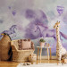 Wall Mural Abstract for children - motif of fairytale animals on a purple background 143433