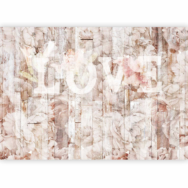 Wall Mural The word love - English writing on a floral background with a board texture 143733 additionalImage 1