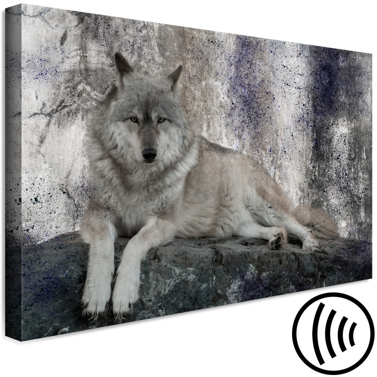 Canvas Art Print Resting Wolf (1-piece) - wild animal lying on a rock 145333 additionalImage 6
