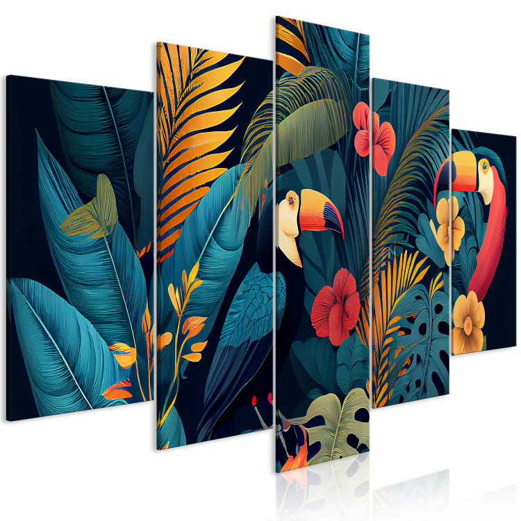 Canvas Art Print Birds in the Tropics - Toucans Among Lush Exotic Flowers and Foliage 151833 additionalImage 2