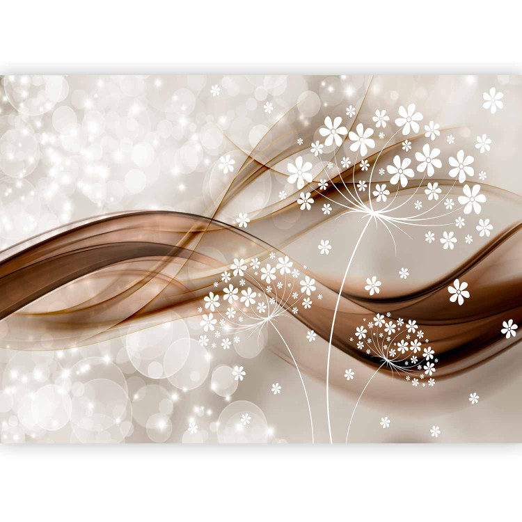 Photo Wallpaper Composition with sparkle - white graphic flowers on a brown wave background 66233 additionalImage 5