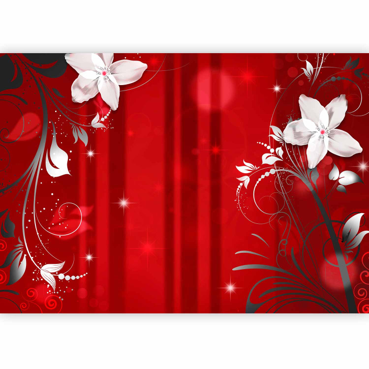 Photo Wallpaper Abstract in red - white flower motif with patterns and sparkles 97333 additionalImage 1