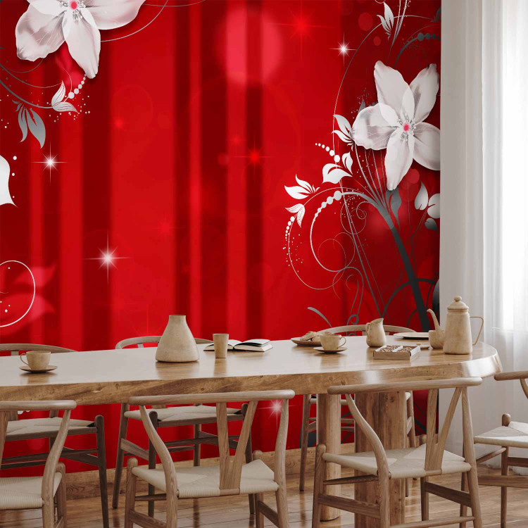 Photo Wallpaper Abstract in red - white flower motif with patterns and sparkles 97333 additionalImage 7