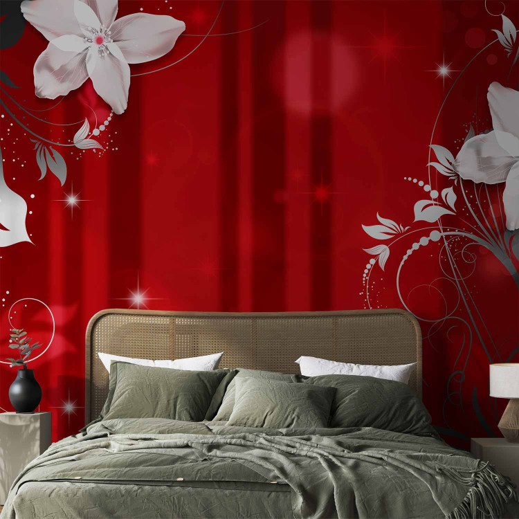 Photo Wallpaper Abstract in red - white flower motif with patterns and sparkles 97333 additionalImage 2