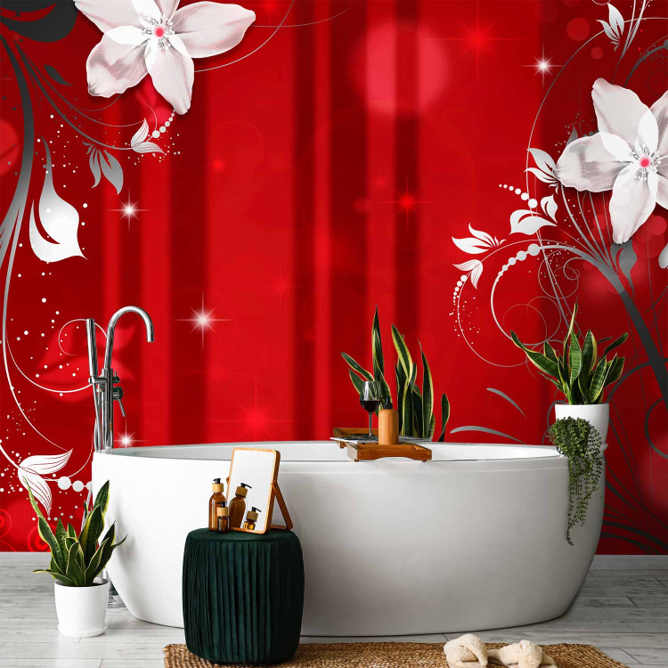 Photo Wallpaper Abstract in red - white flower motif with patterns and sparkles 97333 additionalImage 8