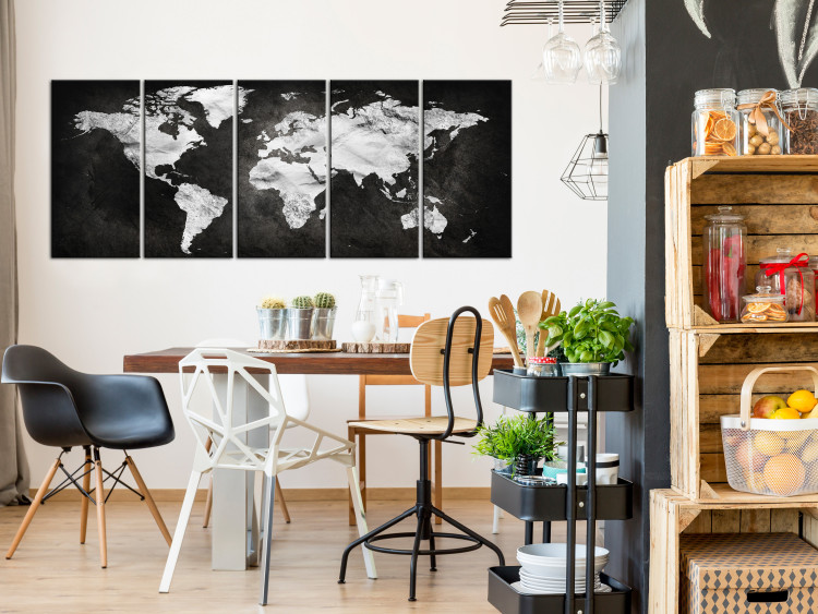 Canvas Ink World (5-piece) - Black and White Aesthetic World Map 99033 additionalImage 3