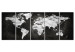 Canvas Ink World (5-piece) - Black and White Aesthetic World Map 99033