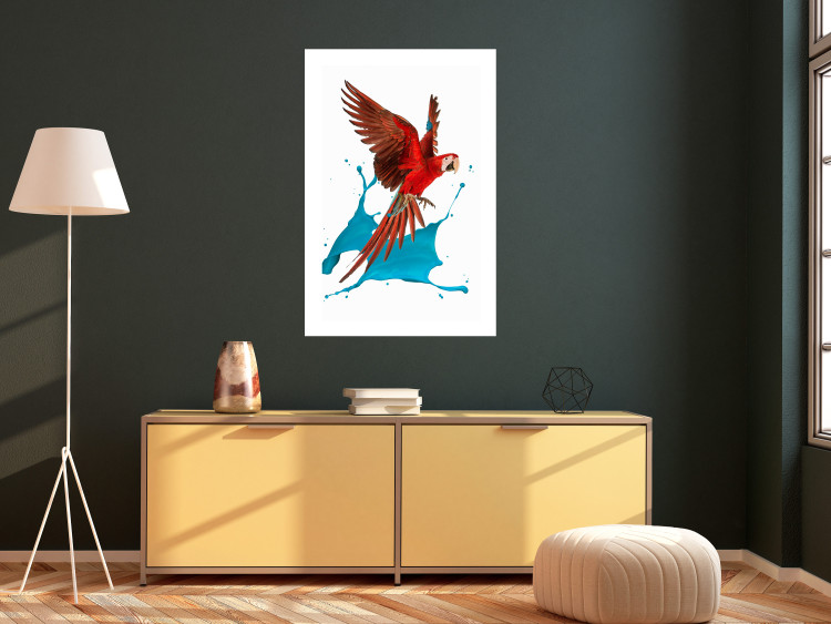 Poster Parrot in Flight - colorful tropical bird and blue paint splatter 114443 additionalImage 2
