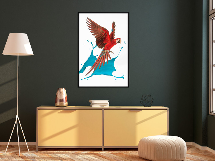 Poster Parrot in Flight - colorful tropical bird and blue paint splatter 114443 additionalImage 11