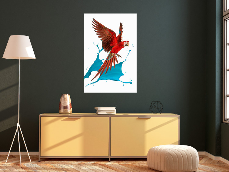 Poster Parrot in Flight - colorful tropical bird and blue paint splatter 114443 additionalImage 8