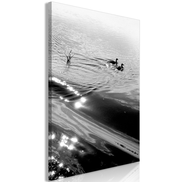 Canvas Art Print Duck's friendship - black and white photo of two birds in the water 115043 additionalImage 2
