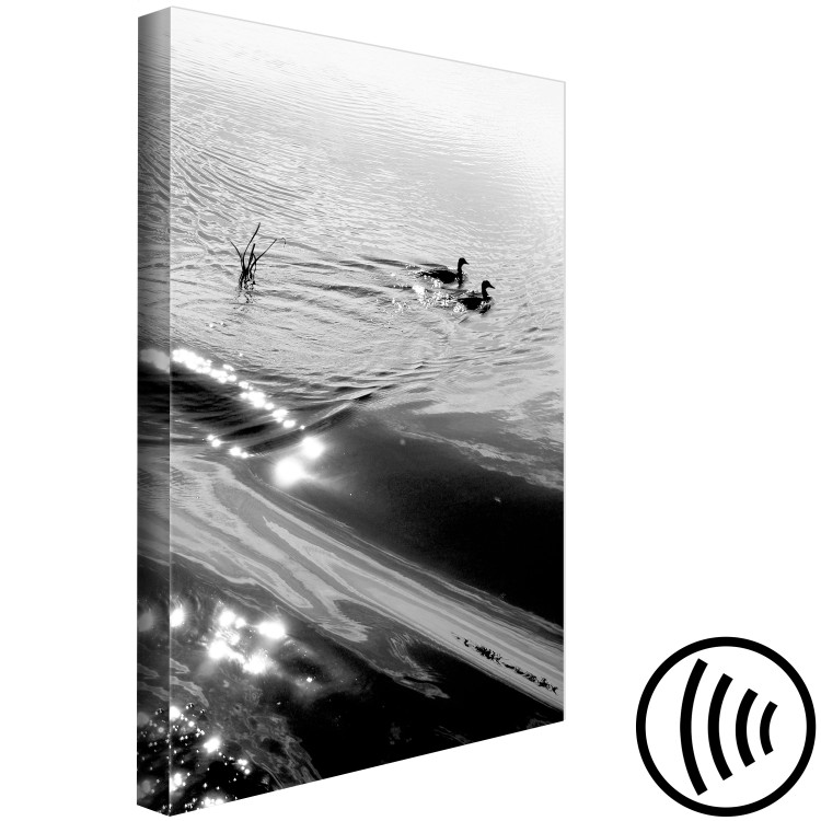 Canvas Art Print Duck's friendship - black and white photo of two birds in the water 115043 additionalImage 6