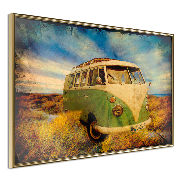 Poster Retro Bus - composition among field grass with a automotive motif 116443 additionalImage 12