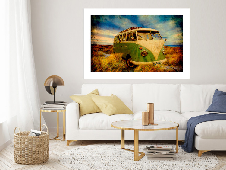 Poster Retro Bus - composition among field grass with a automotive motif 116443 additionalImage 2