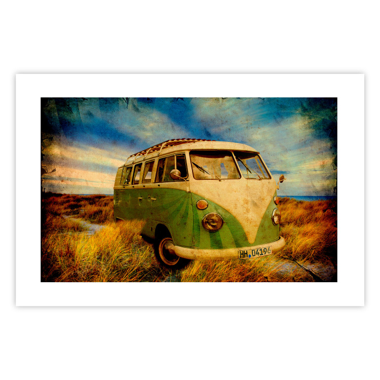 Poster Retro Bus - composition among field grass with a automotive motif 116443 additionalImage 19