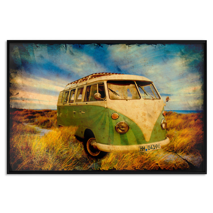 Poster Retro Bus - composition among field grass with a automotive motif 116443 additionalImage 18