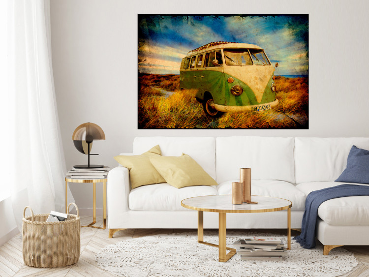 Poster Retro Bus - composition among field grass with a automotive motif 116443 additionalImage 17