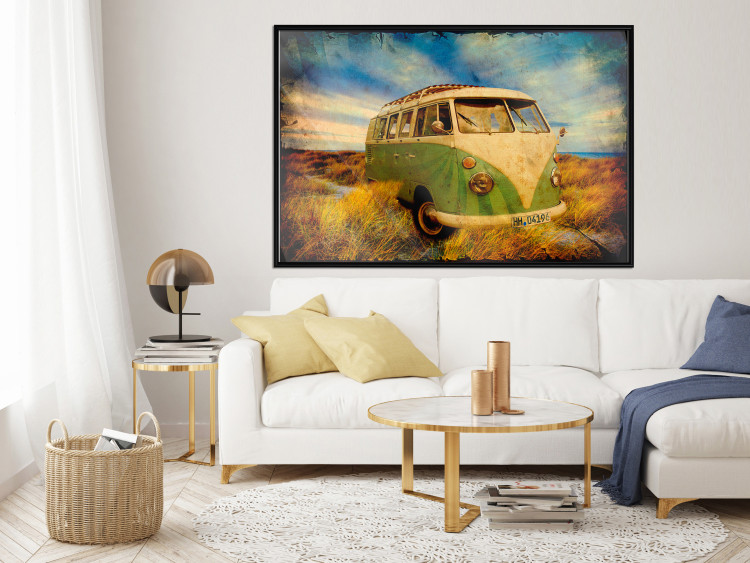Poster Retro Bus - composition among field grass with a automotive motif 116443 additionalImage 3