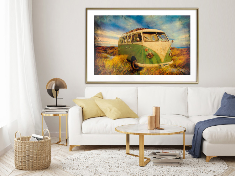 Poster Retro Bus - composition among field grass with a automotive motif 116443 additionalImage 13