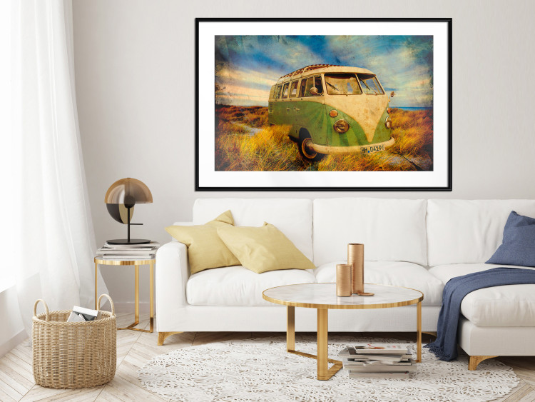 Poster Retro Bus - composition among field grass with a automotive motif 116443 additionalImage 4