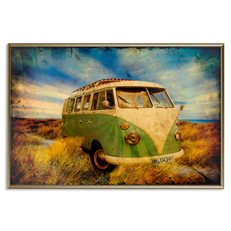 Poster Retro Bus - composition among field grass with a automotive motif 116443 additionalImage 16