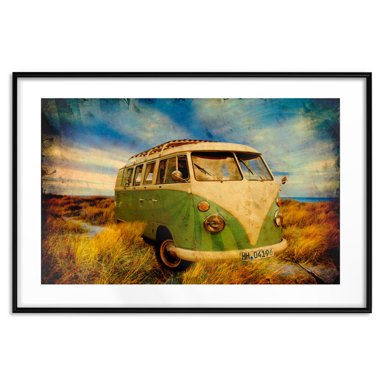 Poster Retro Bus - composition among field grass with a automotive motif 116443 additionalImage 15
