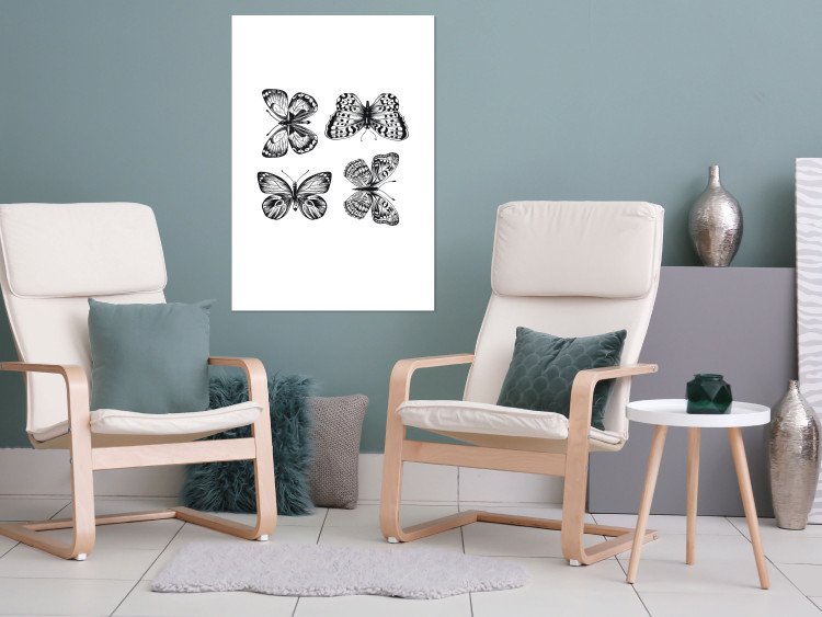Poster Four Butterflies - simple black and white composition with scaled-winged insects 116943 additionalImage 17