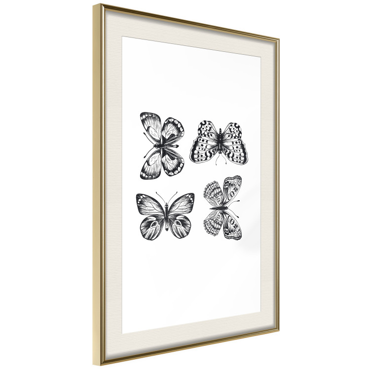 Poster Four Butterflies - simple black and white composition with scaled-winged insects 116943 additionalImage 2