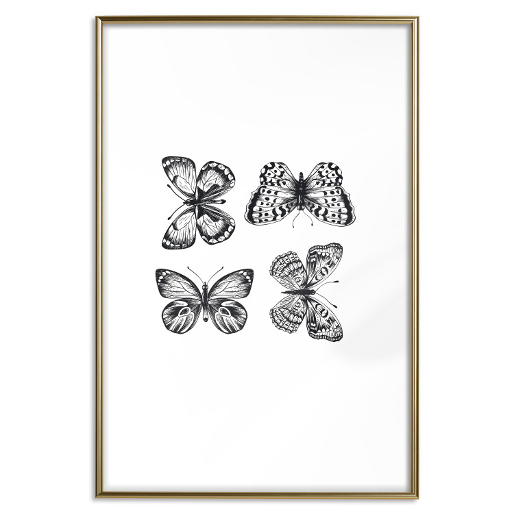 Poster Four Butterflies - simple black and white composition with scaled-winged insects 116943 additionalImage 16