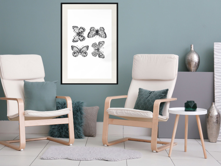 Poster Four Butterflies - simple black and white composition with scaled-winged insects 116943 additionalImage 22