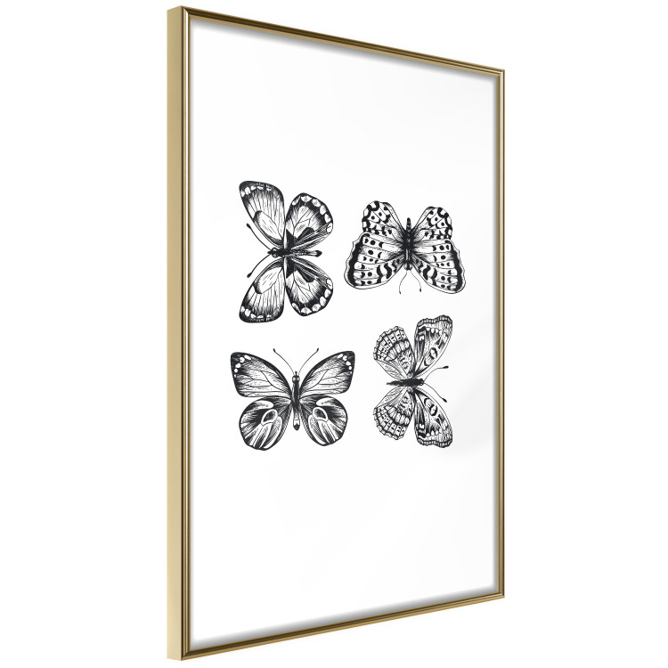 Poster Four Butterflies - simple black and white composition with scaled-winged insects 116943 additionalImage 14